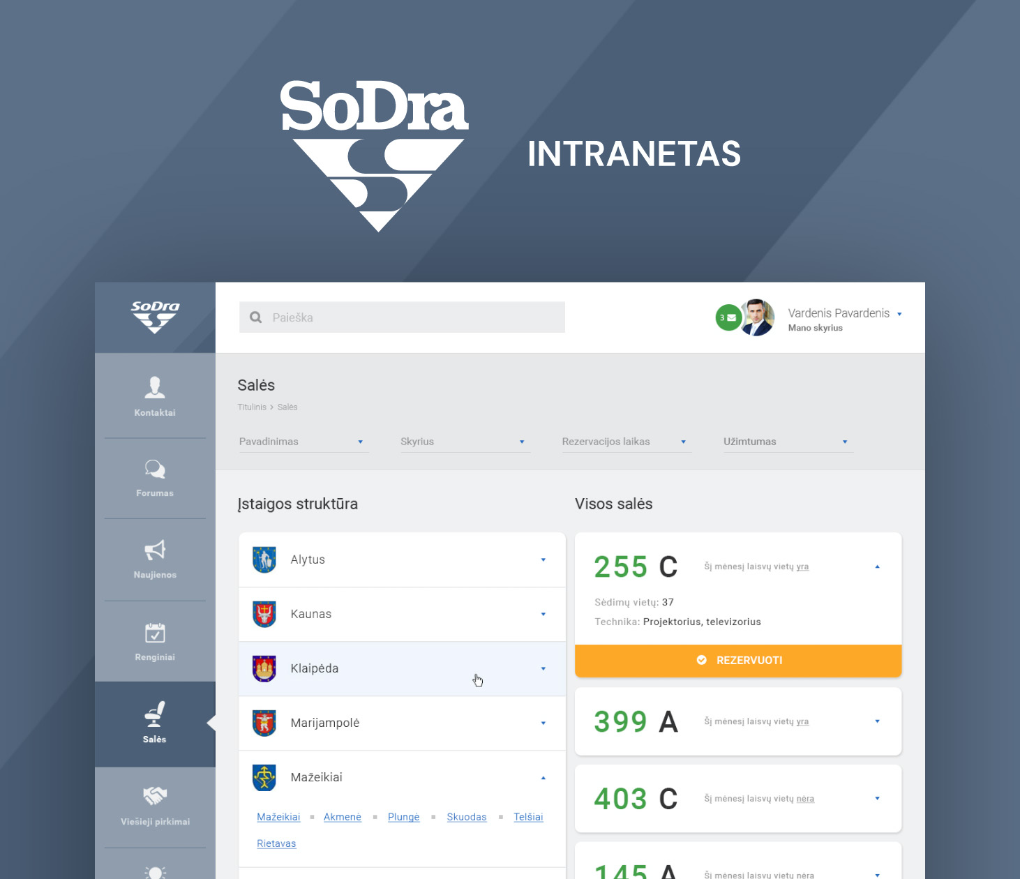 The intranet system of SODRA administrative institutions
